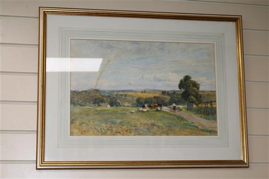 A watercolour by Leopold Rivers (1852-1905) and another unsigned watercolour